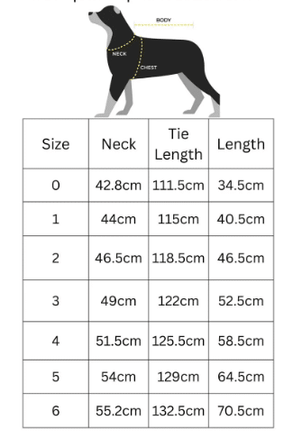 Bathrobe size guide for dogs 0-6